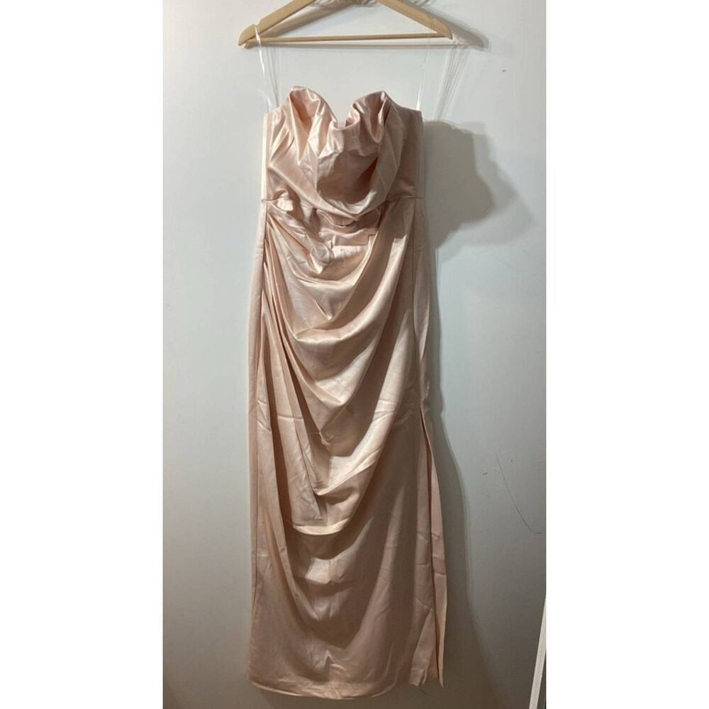 House Of‎ CB Adrienne Blush strapless satin Gown Size L - Picture 16 of 17